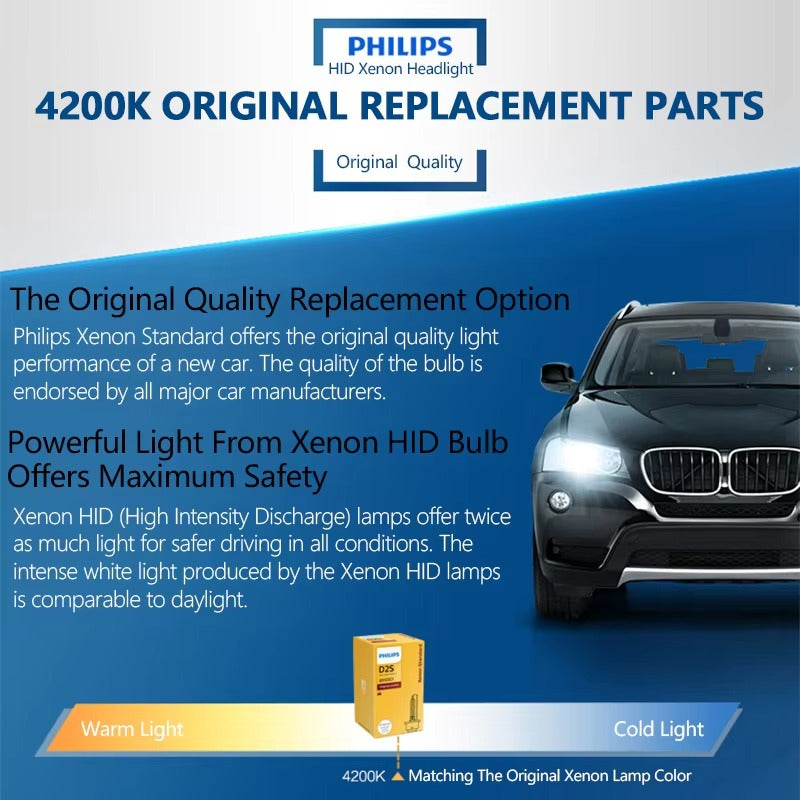 Philips Xenon Original D1S D2S D2R D3S D4S Standard 35W 4200K White Car HID Headlight Germany Bulb Replace High Low Beam Pair