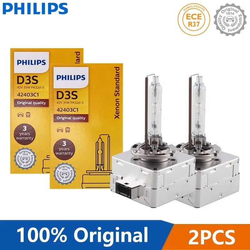 Philips Xenon Original D1S D2S D2R D3S D4S Standard 35W 4200K White Car HID Headlight Germany Bulb Replace High Low Beam Pair